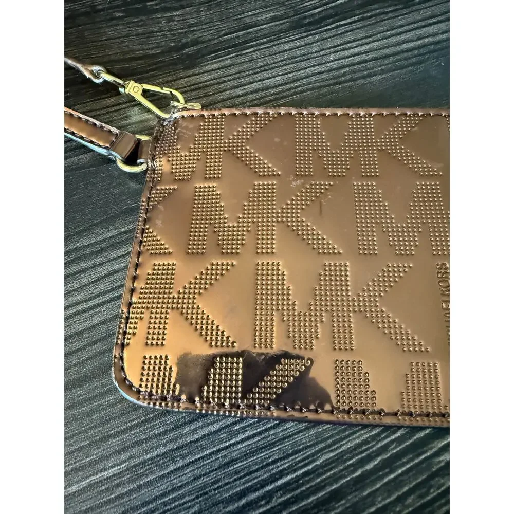 MICHAEL Michael Kors Metallic Bronze Monogram Wristlet